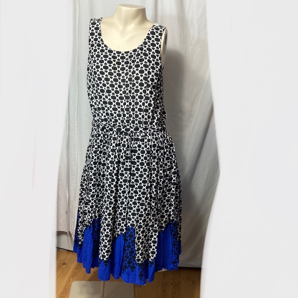 Modcloth black and white blue geometric dress medium